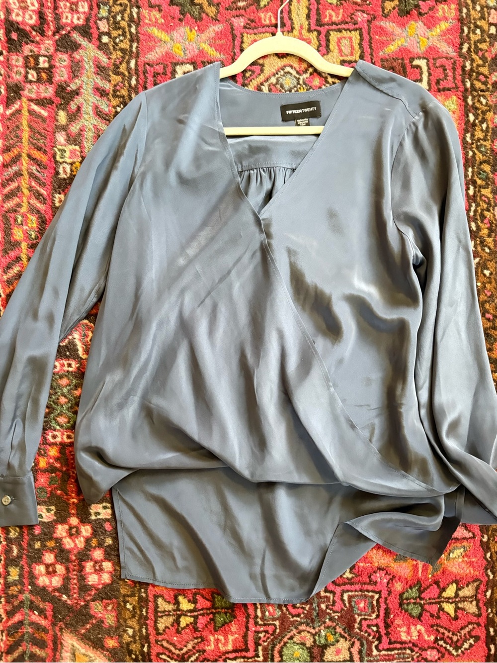Fifteen twenty 100% silk Blue Wrap-Front Women's Blouse